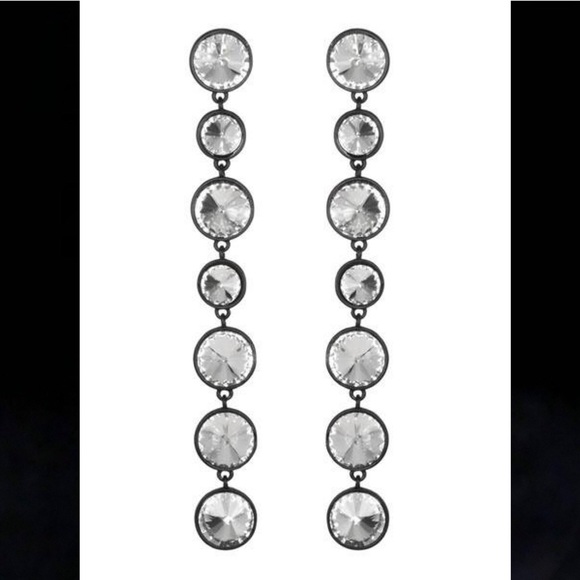 Linear Earrings w/Spiked Crystals in Metal Base - Picture 2 of 3